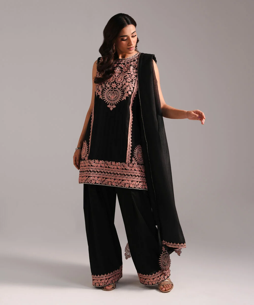 3 Piece - Embroidered Leno Kara Suit — view 3