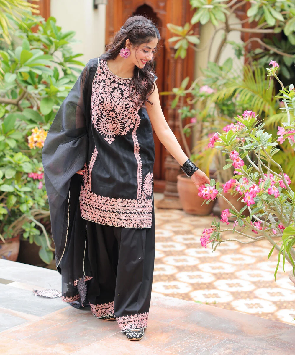 3 Piece - Embroidered Leno Kara Suit — view 2